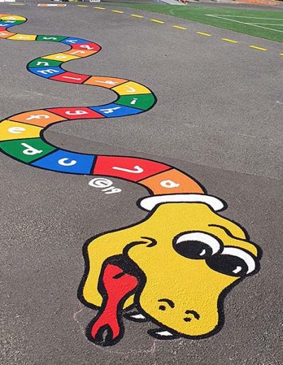 The Rainbow Snake is a great way to introduce children to letters and spelling. It's a long, winding game, divided up into individual squares with the letters A-Z painted on them.